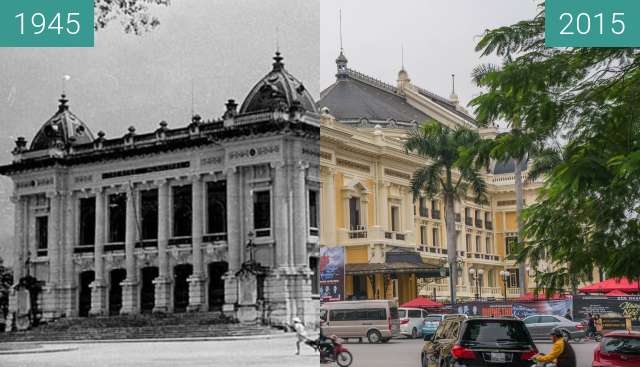 Before-and-after picture of Opera Hanoi between 1945 and 2015-Dec-11