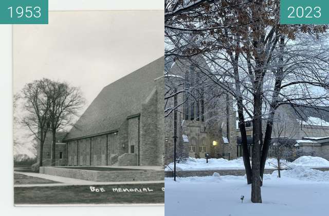 Image avant-après de Boe Memorial Chapel 11-7-1953 to 1-21-2023 entre 11 nov. 1953 et 21 jan. 2023