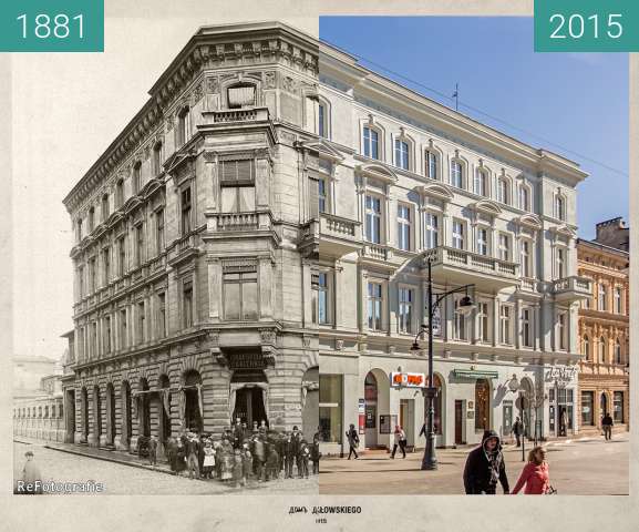 Vorher-Nachher-Bild von Działowski's House zwischen 1881 und 2015