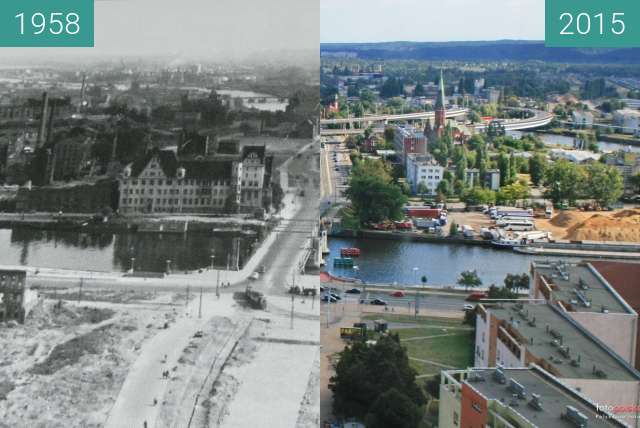 Before-and-after picture of Nabrzeże Wieleckie between 1958 and 2015