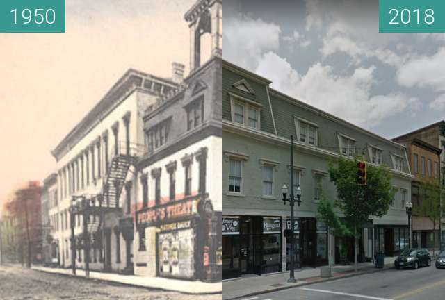 Before-and-after picture of People's Theatre between 1950 and 2018