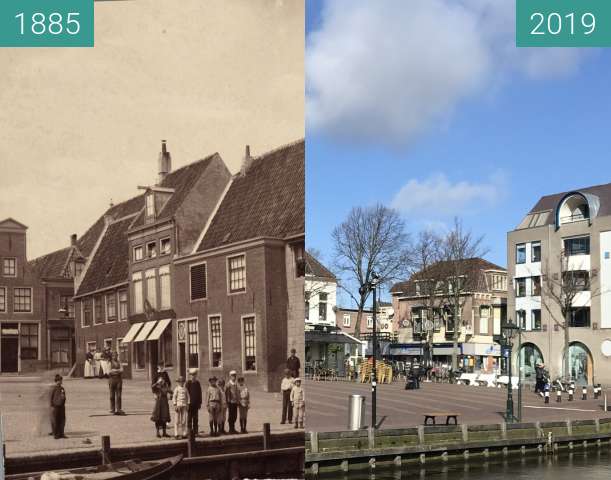 Before-and-after picture of Waagplein / cheese market between 1885 and 2019-Mar-05