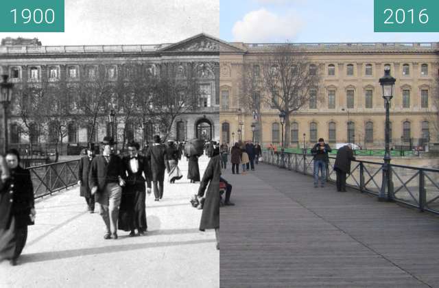 Before-and-after picture of Pont des Arts between 1900 and 2016-Jan-12