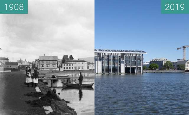 Vorher-Nachher-Bild von Tjörnin zwischen 1908 und 28.05.2019