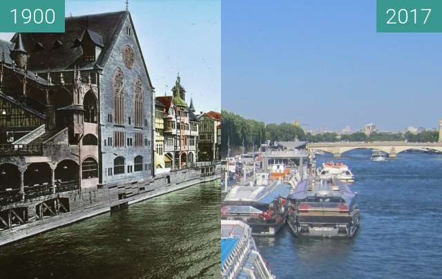 Before-and-after picture of View on Seine from Pont de l'Alma between 1900 and 2017-Jun-18