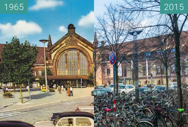 Before-and-after picture of Osnabrück Central Station between 1965 and 2015-Dec-04