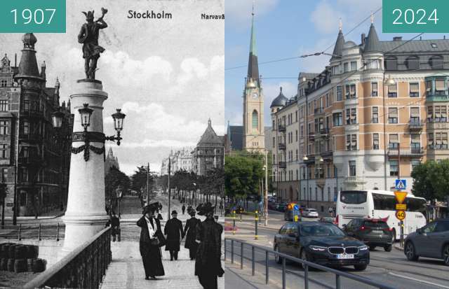 Vorher-Nachher-Bild von Narvavägen zwischen 1907 und 07.2024