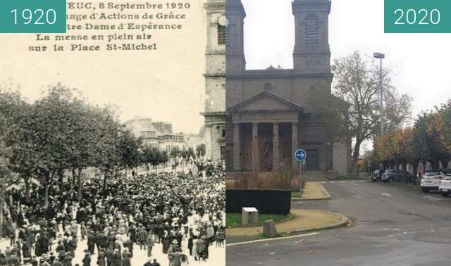 Before-and-after picture of Saint-Brieuc - Eglise Saint-Michel between 1920-Sep-08 and 2020-Nov-14