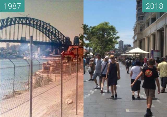 Before-and-after picture of East Circular Quay between 1987 and 2018-Jan-21