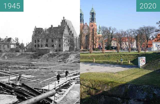 Vorher-Nachher-Bild von Most Chrobrego zwischen 1945 und 2020