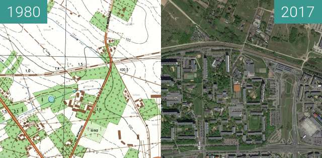 Before-and-after picture of Poznań 1980 - Piątkowo between 1980 and 2017-May-12