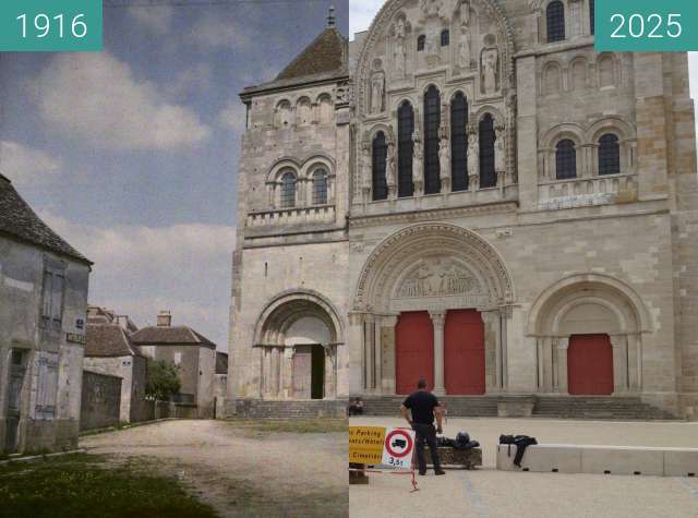 Vorher-Nachher-Bild von Basilika von Vézelay zwischen 20.07.1916 und 31.05.2025