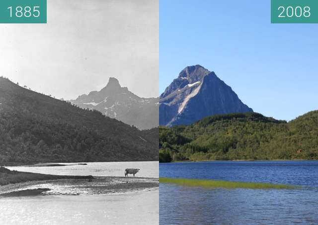 Before-and-after picture of Ågvatnet between 1885 and 2008