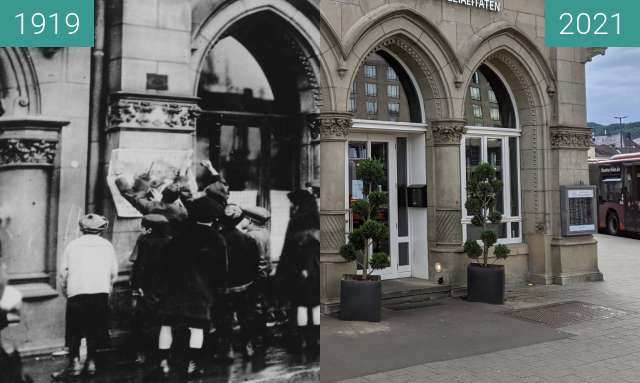 Before-and-after picture of Trier between 1919-Apr-16 and 2021-Aug-09