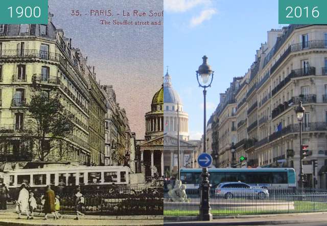 Image avant-après de Rue Soufflot/Panthéon entre 1900 et 15 jan. 2016