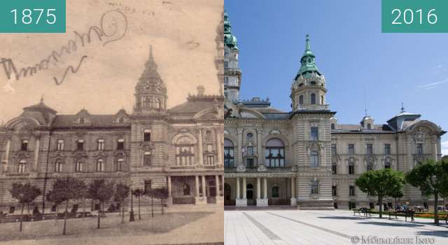 Before-and-after picture of győr városháza between 1875 and 2016