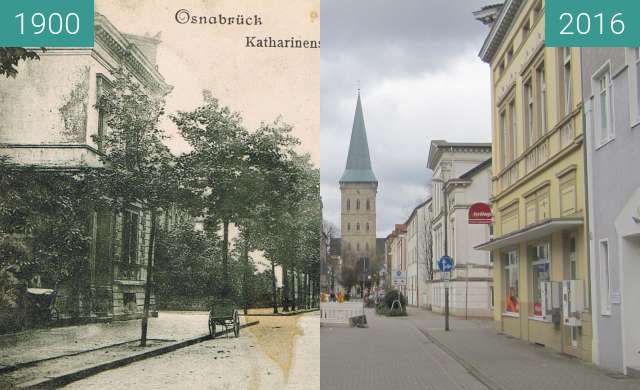 Before-and-after picture of Katharinenstraße between 1900 and 2016-Feb-07