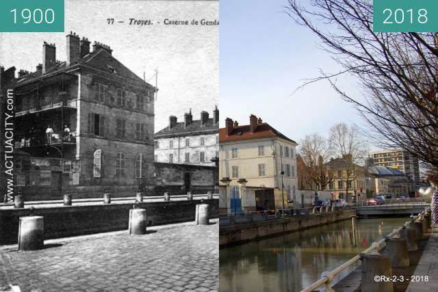 Before-and-after picture of TROYES - Quai de DAMPIERRE between 1900 and 2018-Feb-16