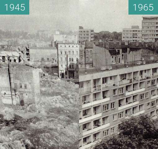 Before-and-after picture of Ulica Marszałka Józefa Piłsudskiego between 1945 and 1965