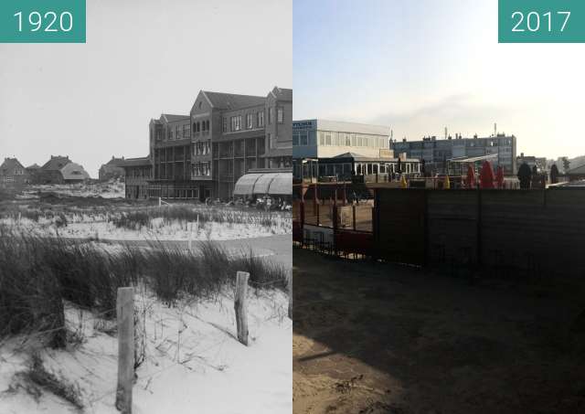 Before-and-after picture of Hotel Nassau in Bergen aan Zee between 1920 and 2017