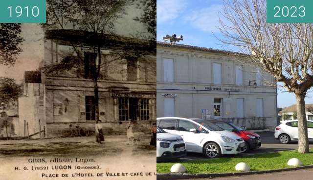 Image avant-après de Place de la mairie à Lugon entre 1910 et 2 fév. 2023