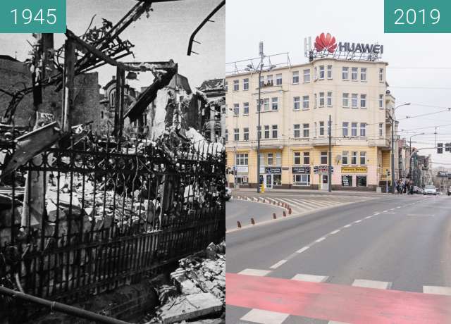 Vorher-Nachher-Bild von Ulica Roosevelta zwischen 1945 und 07.03.2019