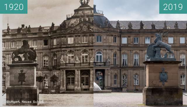 Vorher-Nachher-Bild von Stuttgart - Neues Schloss zwischen 1920 und 23.06.2019