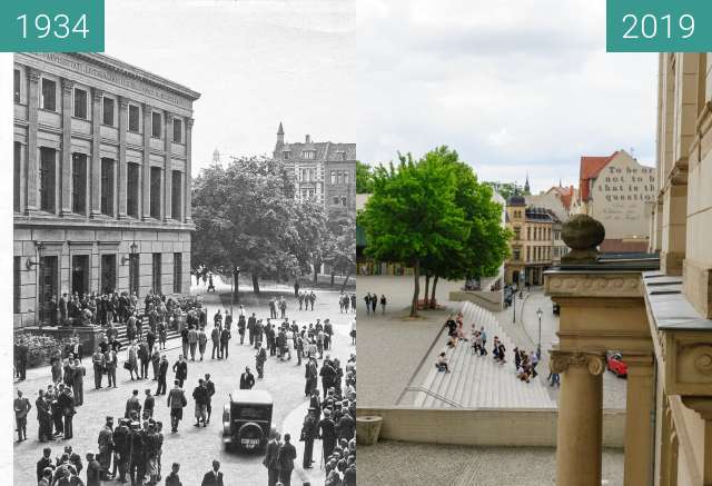 Before-and-after picture of Uniplatz between 1934 and 2019-Jul-02