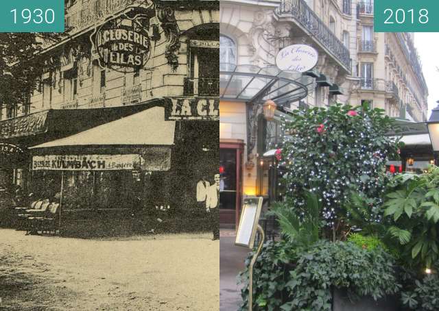 Before-and-after picture of La Closerie des Lilas between 1930 and 2018-Jan-28