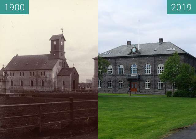 Before-and-after picture of Dómkirkja between 1900 and 2019-May-26