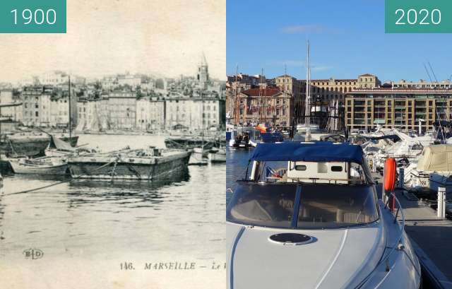 Before-and-after picture of Vieux Port between 1920 and 10/2020