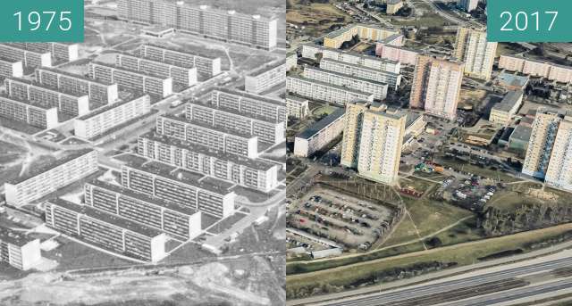 Before-and-after picture of Osiedle Armii Krajowej between 1975 and 2017