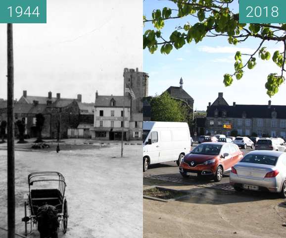 Before-and-after picture of Bricquebec 1944 - Normandy between 1944-Jun-21 and 2018-May-03