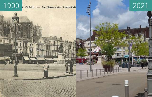 Image avant-après de Place Jeanne Hachette entre 1900 et 05.2021