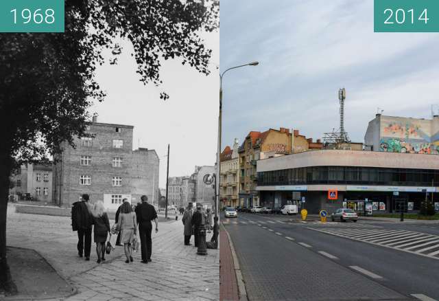 Before-and-after picture of Ulica Kościelna between 1968-Aug-12 and 2014-Aug-12