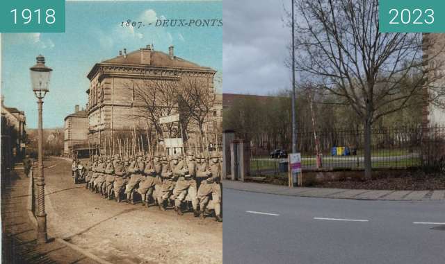 Before-and-after picture of Weiße Kaserne Zweibrücken between 1918 and 2023-Mar-19