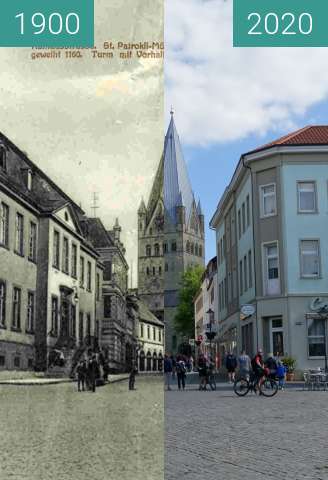 Before-and-after picture of Rathausstraße between 1900 and 05/2020