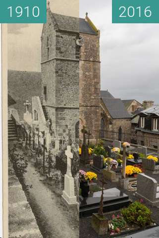 Before-and-after picture of Cemetery on the Mont-St.-Michel between 1910 and 2016-Nov-17