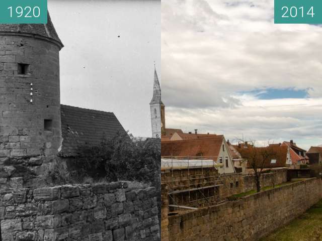 Before-and-after picture of Wolframs-Eschenbach - Stadtgraben between 1920 and 2014-Feb-07