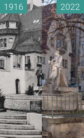 Vorher-Nachher-Bild von Stuttgart - Alexanderbrunnen zwischen 1916 und 13.02.2022