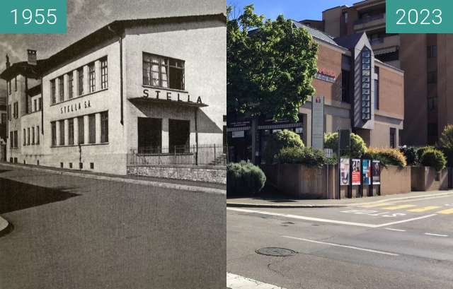 Vorher-Nachher-Bild von Incrocio via G. Bagutti e via R. Simen - Lugano zwischen 1955 und 2023