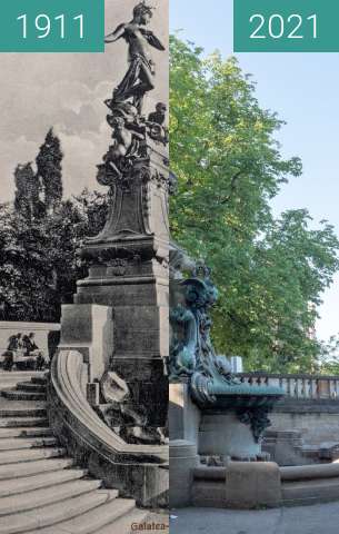 Vorher-Nachher-Bild von Stuttgart, Galateabrunnen zwischen 1911 und 18.07.2021