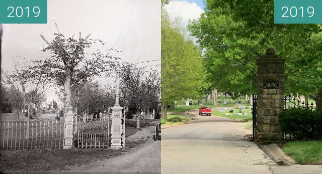 Image avant-après de Oak Hill Cemetery, Lawrence, KS. KU Rephotography. entre 30 avr. 2019 et 6 mai 2019