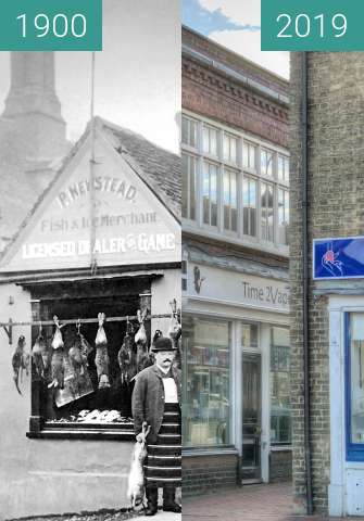 Before-and-after picture of P. Newstead - Fish Merchant between 1900 and 2019-Jun-20