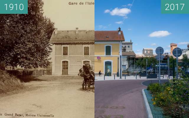 Image avant-après de Train Station in L'Isle Jourdain entre 1910 et 7 juin 2017