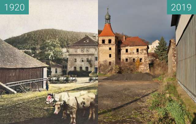 Vorher-Nachher-Bild von Zámek Mirošovice zwischen 1920 und 16.11.2019