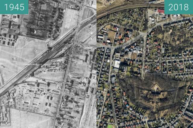 Before-and-after picture of Świerczewo between 1945 and 2018