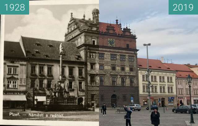 Image avant-après de Plzeň - Náměstí s radnicí entre 1928 et 7 mars 2019