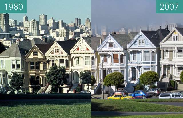 Before-and-after picture of Alamo Square between 1980-Sep-01 and 2007-Jun-29