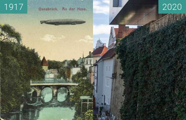 Vorher-Nachher-Bild von Osnabrück an der Hase zwischen 12.1917 und 03.2020